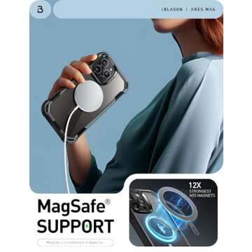 i-Blason Ares Magnetic for iPhone 15 Pro Max Case MagSafe with Built-in Screen Protector [Military-Grade Protection] Clear Slim Full-Body Shockproof Bumper Phone Case for iPhone 15 Pro Max (Black)
