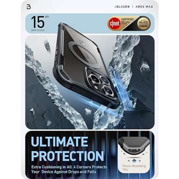 i-Blason Ares Magnetic for iPhone 15 Pro Max Case MagSafe with Built-in Screen Protector [Military-Grade Protection] Clear Slim Full-Body Shockproof Bumper Phone Case for iPhone 15 Pro Max (Black)