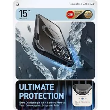i-Blason Ares Magnetic for iPhone 15 Pro Max Case MagSafe with Built-in Screen Protector [Military-Grade Protection] Clear Slim Full-Body Shockproof Bumper Phone Case for iPhone 15 Pro Max (Black)