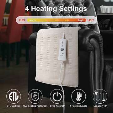 Ariliya Heating Pad for Back Pain & Cramps Relief - XL Electric Pad with 4 Heat Settings & Auto-Off