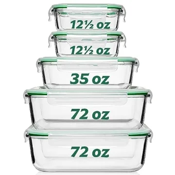 Fusion Gourmet Large Glass Food Storage Containers with Lids - 5 Pack, Leakproof, Microwave & Oven S...