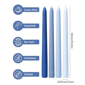 Viyffo Elegant 10 Inch Blue Taper Candles Set of 4
