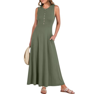 ANRABESS Women Summer Casual Sleeveless Maxi Sundress Button Fit & Flare A-Line Flowy Long Dresses 2...