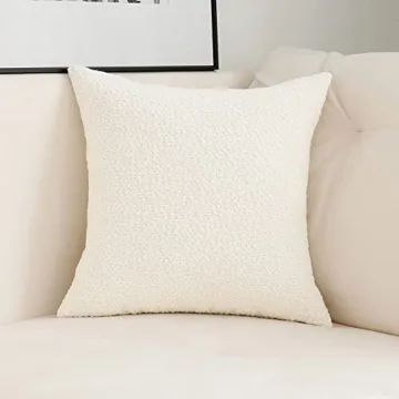Jeneoo Ivory Decorative Square Thick Accent Throw Pillow Covers Fine Textured Boucle Couch Cushion C...
