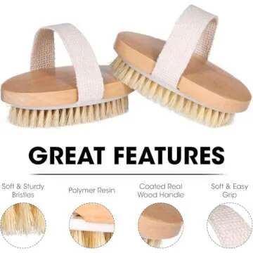 Opaz Dry Body Brush 2 Pack Natural Bristle Exfoliator - Smooth Skin