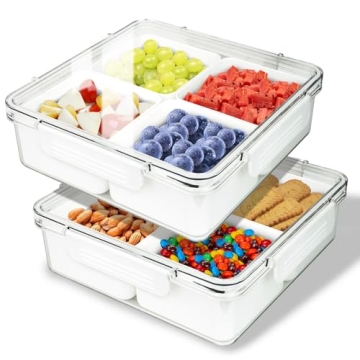 INNOVATIVE LIFE 2 Pack Sealed 4 Compartment Snackle Box Container, Divided Food Serving Trays & plat...