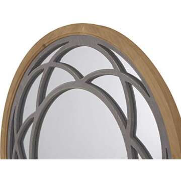 RiteSune 30" Round Wall Mirror with Rustic Wood Frame