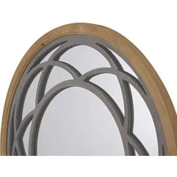 RiteSune 30" Round Wall Mirror with Rustic Wood Frame