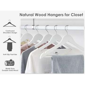 StorageWorks White Wood Hanger, Natural Wood Hangers 30 Pack, White Wooden Hangers for Closet, Wooden Coat Hangers for Coats, Shirts, Bridesmaid Suits, Wedding Dress