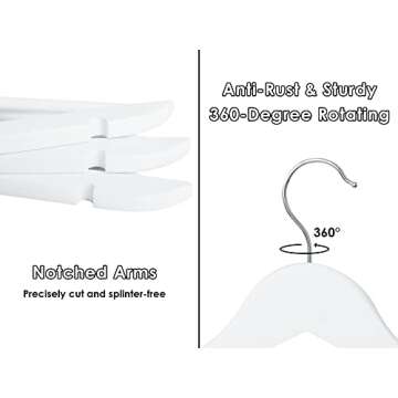 StorageWorks White Wood Hanger, Natural Wood Hangers 30 Pack, White Wooden Hangers for Closet, Wooden Coat Hangers for Coats, Shirts, Bridesmaid Suits, Wedding Dress