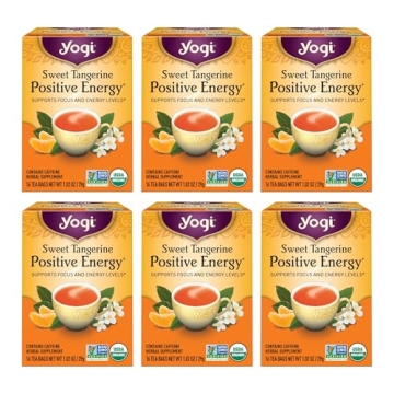Yogi Sweet Tangerine Positive Energy Tea - 16 Tea Bags (6 Packs) - Organic Energizing Tea Blend
