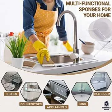 HOUSEHOLD MAFIA Biodegradable Natural Kitchen Sponge - Compostable Cellulose and Coconut Scrubber Sponge - Pack of 12 Eco Friendly Sponges for Dishes
