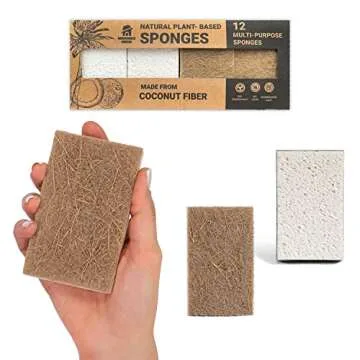 HOUSEHOLD MAFIA Biodegradable Natural Kitchen Sponge - Compostable Cellulose and Coconut Scrubber Sponge - Pack of 12 Eco Friendly Sponges for Dishes