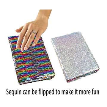 Modcon Magic Sequin Journal Reversible Sequin Office Notebook Mermaid Notepad School Diary for Girls Adults Festival Birthday Valentine's Day Gifts (Rainbow/Silver)