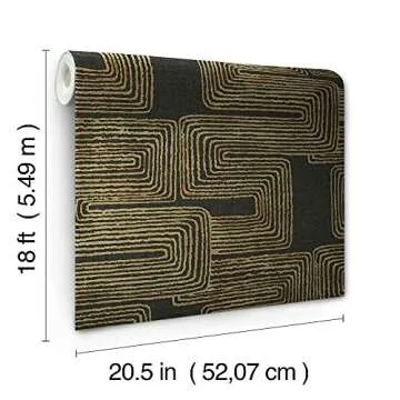RoomMates RMK12213PL Nikki Chu Black and Metallic Gold Zulu Signature Peel and Stick Wallpaper