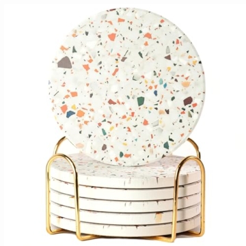 Stylish Terrazzo Marble Coaster Set with Holder