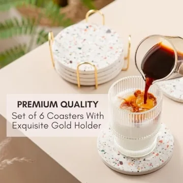 Stylish Terrazzo Marble Coaster Set with Holder