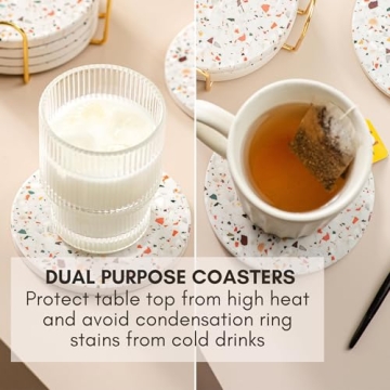 Stylish Terrazzo Marble Coaster Set with Holder