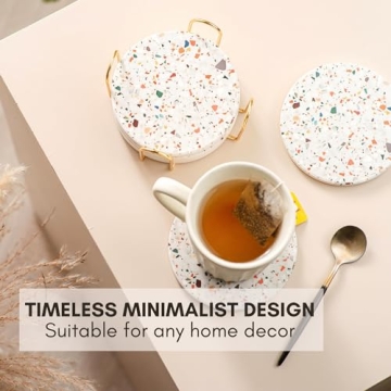 Stylish Terrazzo Marble Coaster Set with Holder
