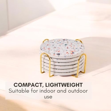 Stylish Terrazzo Marble Coaster Set with Holder
