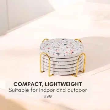 Stylish Terrazzo Marble Coaster Set with Holder