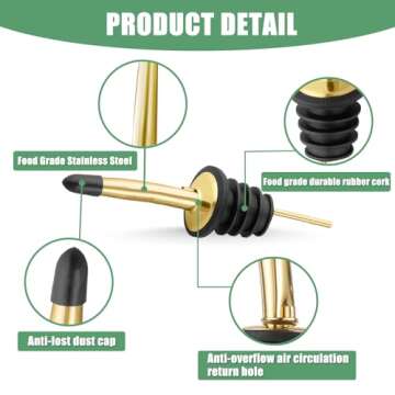 WAFJAMF 6 Pcs Liquor Pour Spouts Set - Premium Stainless Steel Pourers with Dust Caps for Liquids li...