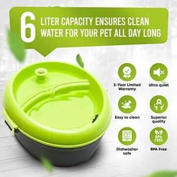 Dog H20 Large Dog Water Fountain 6 Liter - Automatic Filtered Pet Water Fountain for Dogs Raised Bowl Water Dispenser for Large Pets, Water Level Indicator - Multi-Pet, BPA-Free, Dishwasher Safe