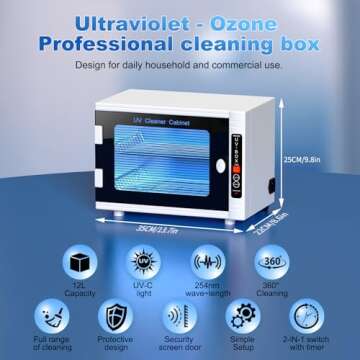 UV Light Nail Tool Cleaning Machine 12L High Capacity UV Cleaning Cabinet Salon Tools Cleaning Box w...