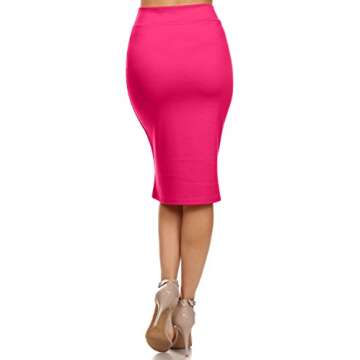 Simlu Fuchsia Skirt For Women Hot Pink Pencil Skirt Below The Knee,Bright Fuchsia,X-Large