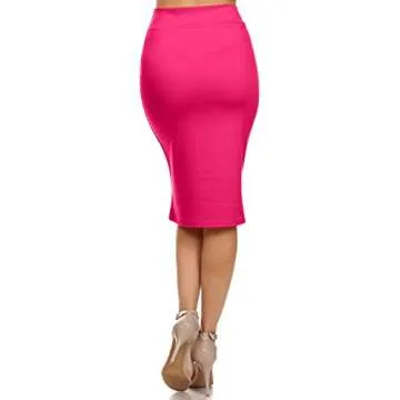 Simlu Fuchsia Skirt For Women Hot Pink Pencil Skirt Below The Knee,Bright Fuchsia,X-Large