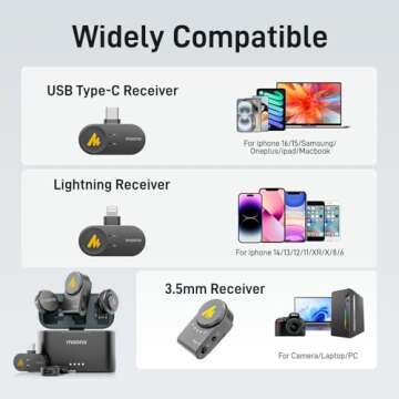 MAONO Wireless Lavalier Microphone for iPhone/Android/Camera/PC, Mini Lapel Mic with 48khz 24bit, Voice Filter, Noise Cancellation, 30h Battery, USB-C/Lightning Plug for Video Recording - Wave T5