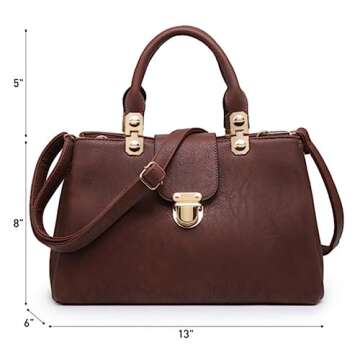 Dasein Women Satchel Handbags Top Handle Purse Medium Tote Bag Vegan Leather Shoulder Bag Coffee