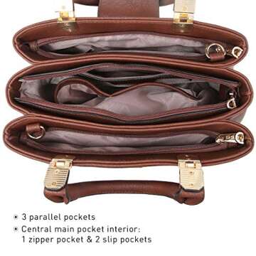 Dasein Women Satchel Handbags Top Handle Purse Medium Tote Bag Vegan Leather Shoulder Bag Coffee