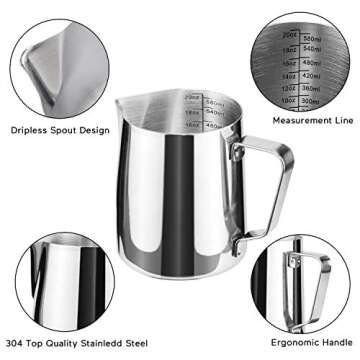 20oz Milk Frothing Pitcher, Stainless Steel Espresso Latte Cup Steaming Pitcher Creamer Cup, Milk Fr...