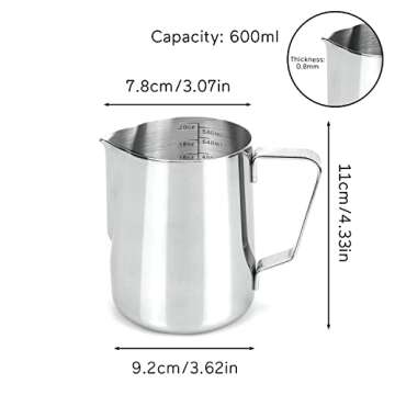 20oz Milk Frothing Pitcher, Stainless Steel Espresso Latte Cup Steaming Pitcher Creamer Cup, Milk Frother Cup Espresso Machine Accessories Barista Tools Jug for Coffee Cappuccino with Latte Art Pen