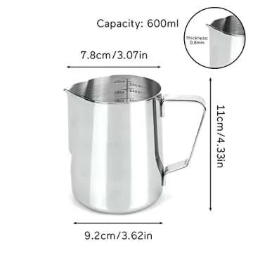 20oz Milk Frothing Pitcher, Stainless Steel Espresso Latte Cup Steaming Pitcher Creamer Cup, Milk Frother Cup Espresso Machine Accessories Barista Tools Jug for Coffee Cappuccino with Latte Art Pen