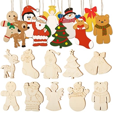 WILLBOND 60 Pieces DIY Unfinished Wooden Christmas Ornaments Wood Paintable Christmas Ornaments to P...