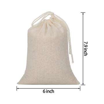 Tatuo 50 Pcs 6 x 8 Inches Muslin Bags Cotton Drawstring Bags Canvas Linen Bag Sachet Bag Reusable Em...