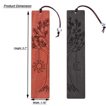 2 Pcs Bookmark,Cute Wooden Book Markers for Men Women, Unique Book Mark (Sun and Moon)