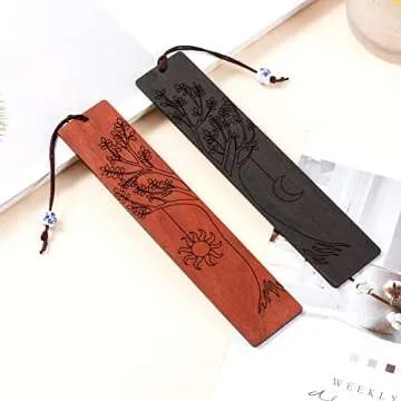 2 Pcs Bookmark,Cute Wooden Book Markers for Men Women, Unique Book Mark (Sun and Moon)