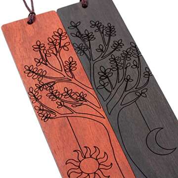 2 Pcs Bookmark,Cute Wooden Book Markers for Men Women, Unique Book Mark (Sun and Moon)