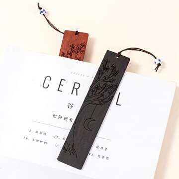 2 Pcs Bookmark,Cute Wooden Book Markers for Men Women, Unique Book Mark (Sun and Moon)