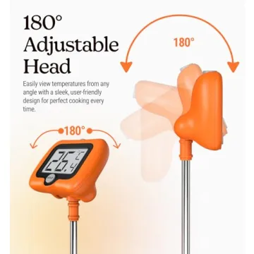 Digital Candy Thermometer with Pot Clip, Instant Read Kitchen Thermometer for Cooking, Baking, and Candy Making – 10" Stainless Steel Probe, LCD Display, Essential Baking Tool (Orange)