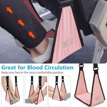 ONECOLE Airplane Footrest - Travel Foot Hommock with Memory Foam, Portable Adjustable Plane Leg Rest, No Clashing Footrest Provides Relaxation and Comfort for Long Flight (Pink)