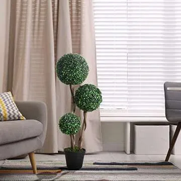 HOMCOM 35.5" Artificial Boxwood Tree for Home and Outdoor Decor in Pot, Stylish and Low Maintenance