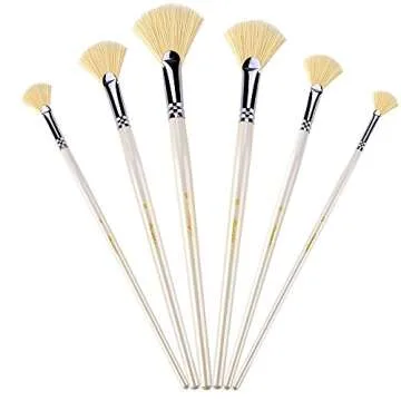 Amagic Fan Brush Set - Hog Bristle Natural Hair - Artist Soft Anti-Shedding Paint Brushes for Acryli...