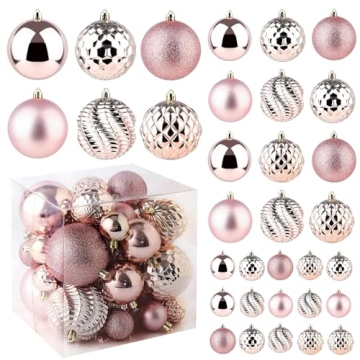 Shatterproof Rose Gold Christmas Ornaments - 36pcs Set