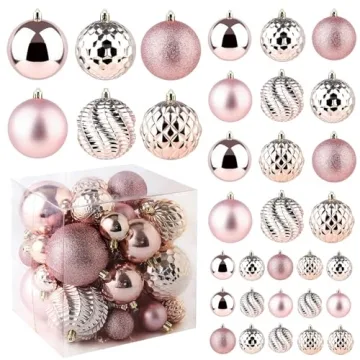 Shatterproof Rose Gold Christmas Ornaments - 36pcs Set