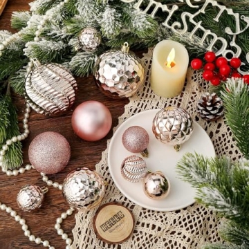 Shatterproof Rose Gold Christmas Ornaments - 36pcs Set