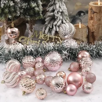Shatterproof Rose Gold Christmas Ornaments - 36pcs Set